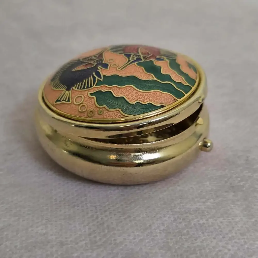 Vintage Cloisonne Tropical Fish Metal Pill Box